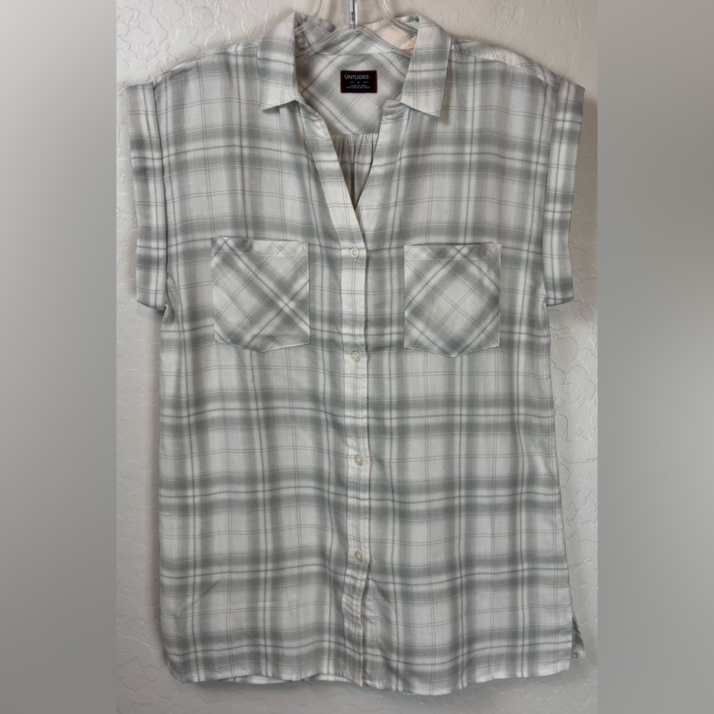 NEW UNTUCKit Villefranche Grey White Plaid Sleeveless Button Down Size 6 0978